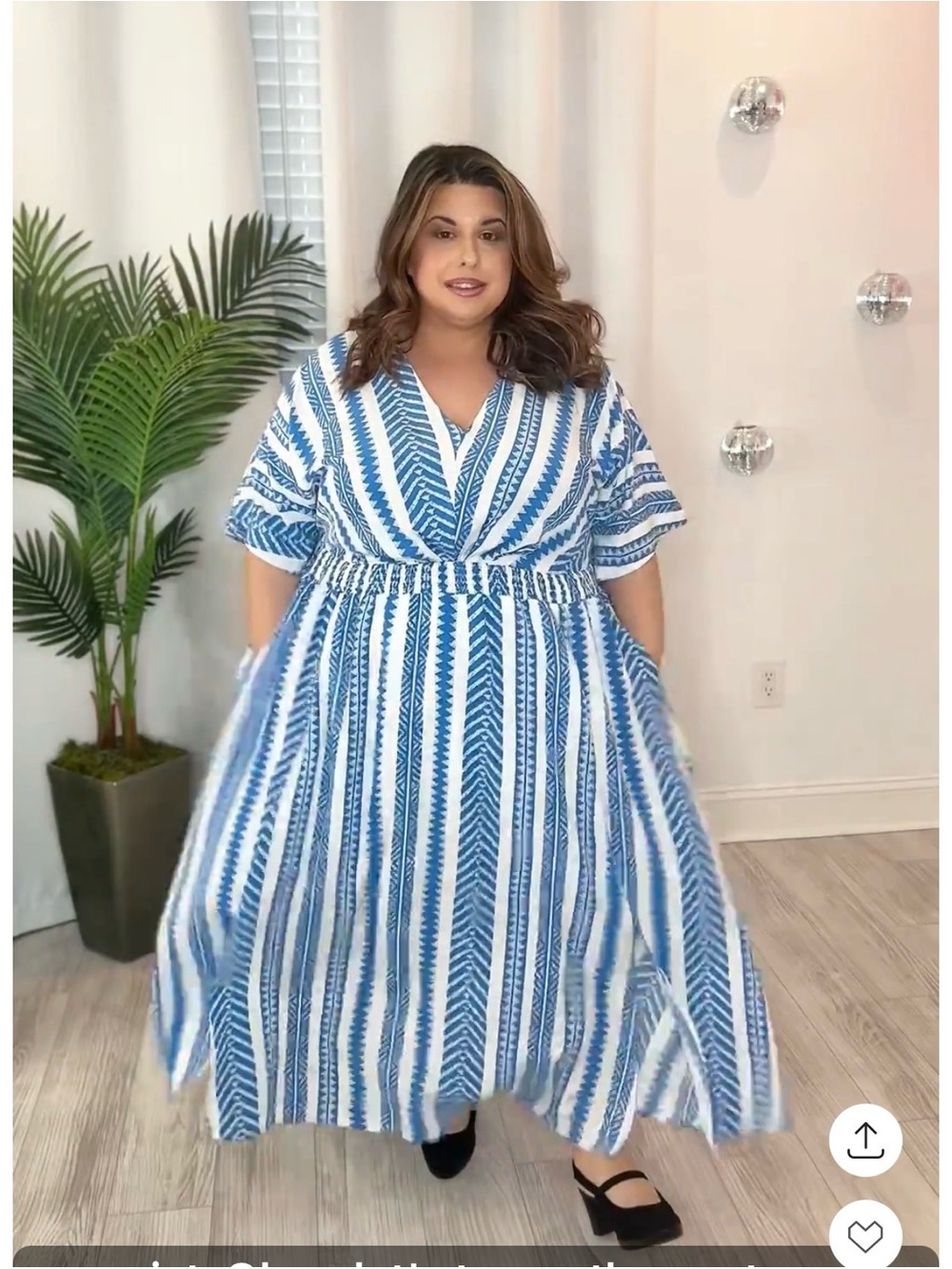 Plus Blue & White Striped V-Neck Maxi Dress